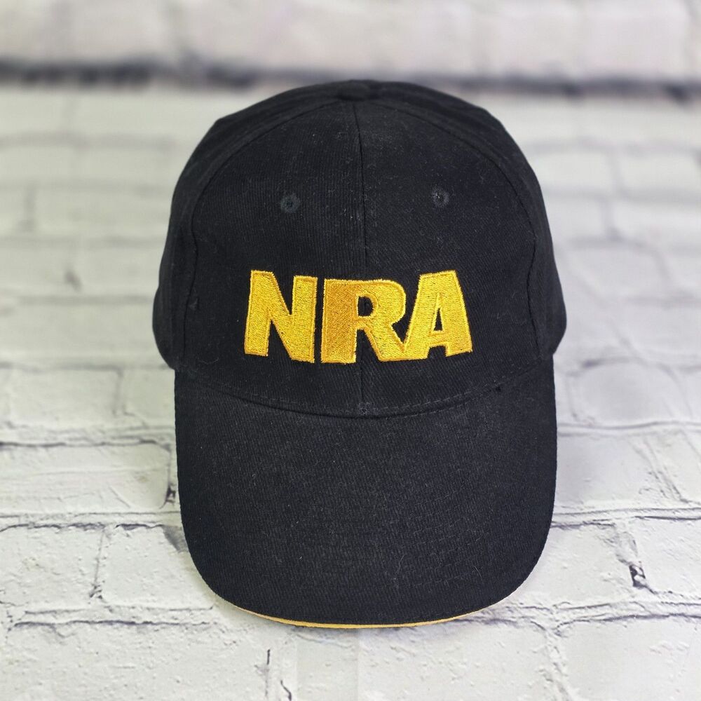 NRA Hat Mens Black Yellow Adjustable Cap National Rifle Association Ball Cap USA